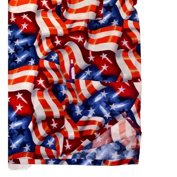 Peaches Patriotic Flag Medical V Neck Scrub Top - Picture 5 of 8